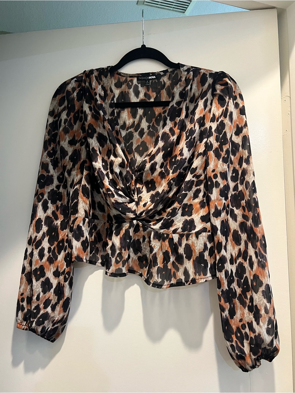 Fashion Nova Leopard Print Twist-Front Blouse - Brown/Black/Cream